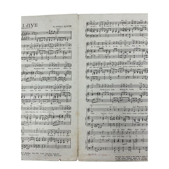 GI Jive Sheet Music 1943 Johnny Mercer with Paul Weston and His Orchestra - Picture 5 of 6